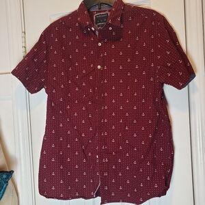 Denim & Flower Ricky Singh Slim Fit  Anchor Print Short Sleeve Button Down Shirt